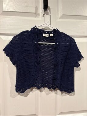 Cato Navy Crocheted Short Sleeve Shrug